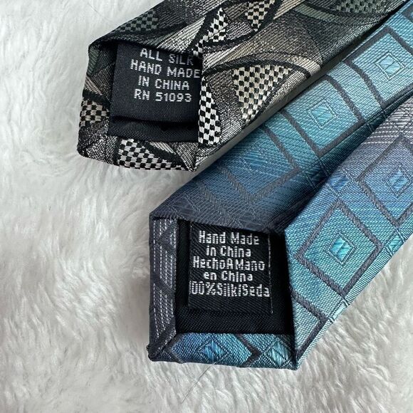 Croft & Barrow Men's 100% Silk Necktie 2Pc Bundle Gray Blue Geometric Patterns - Picture 5 of 7